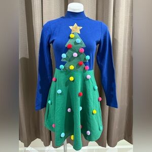 New Mighty Fine Christmas tree women’s pompom long sleeve dress XS